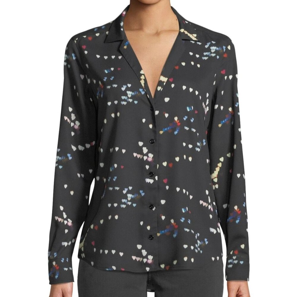 Equipment 150379 Women's Adalyn Refracted Heart Button-Down Black Blouse Medium